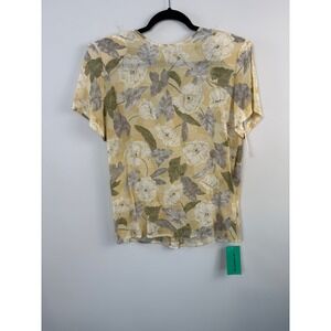 NWT Vintage Liz Claiborne Floral Button Back Blouse Tan Cream Linen Blend Size 6